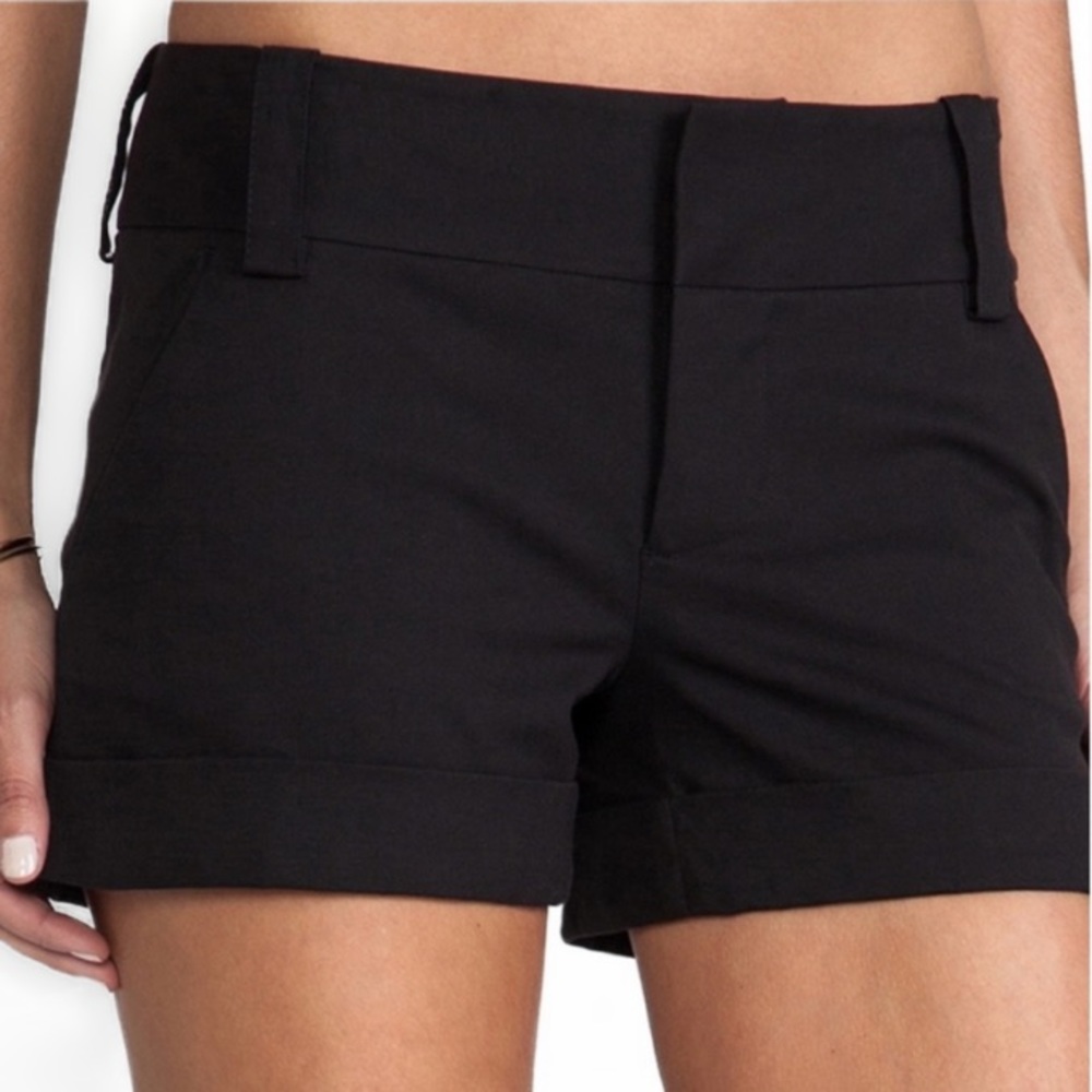 Alice + Olivia Black Cady Cuff Shorts